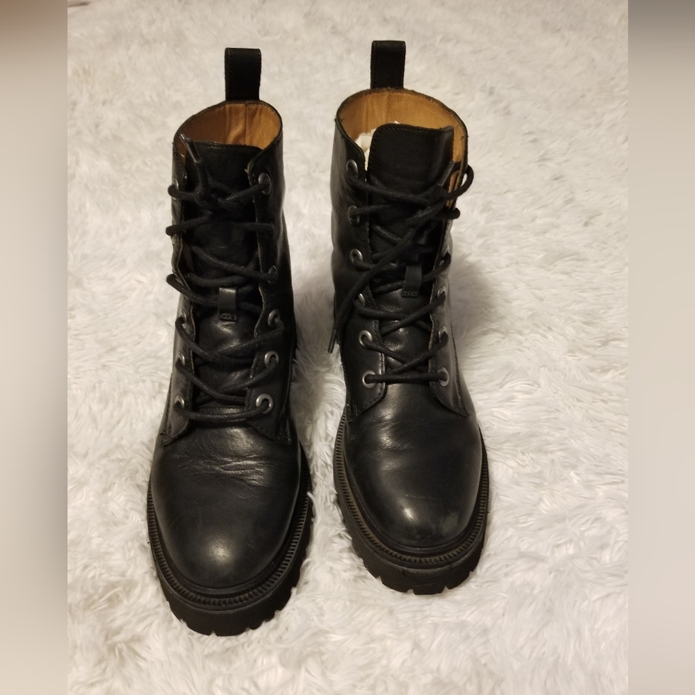 Madewell The Rayna Lace-Up Boots in Leather Women's Color Black Size 7